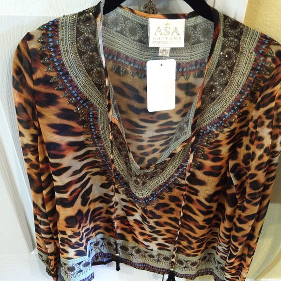 ASA Kaftans Leopard Print Sheer Tassel-Tie Tunic - Picture 2 of 2